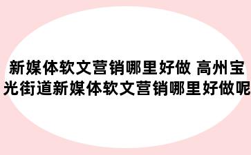 新媒体软文营销哪里好做 高州宝光街道新媒体软文营销哪里好做呢